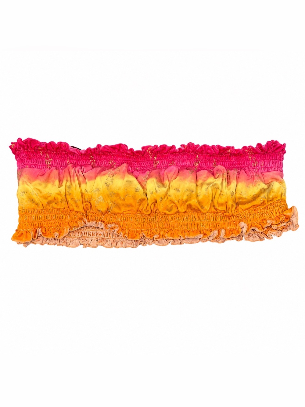 Juicy Couture Elastic Ruffled Bandeau Swim Top in Pink, Orange and Yellow Ombre